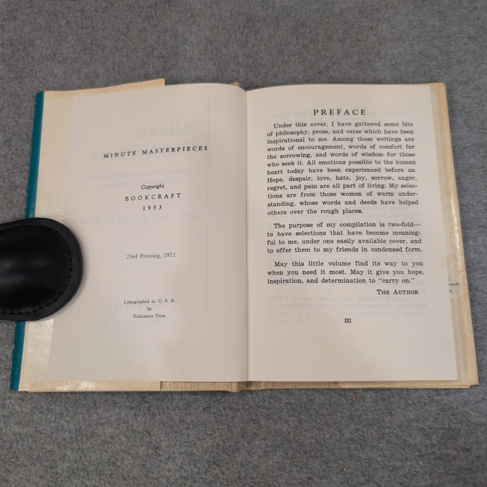Minute Masterpieces Lucy Gertsch 1972 Bookcraft Inspirational Prose Verse Book - Picture 2 of 4